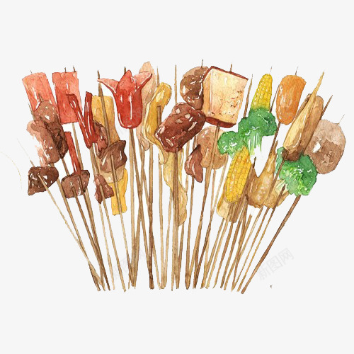 烧烤串手绘画片psd免抠素材_88icon https://88icon.com 手绘美食 烧烤 烧烤店菜单 美食 色彩画 蔬菜串