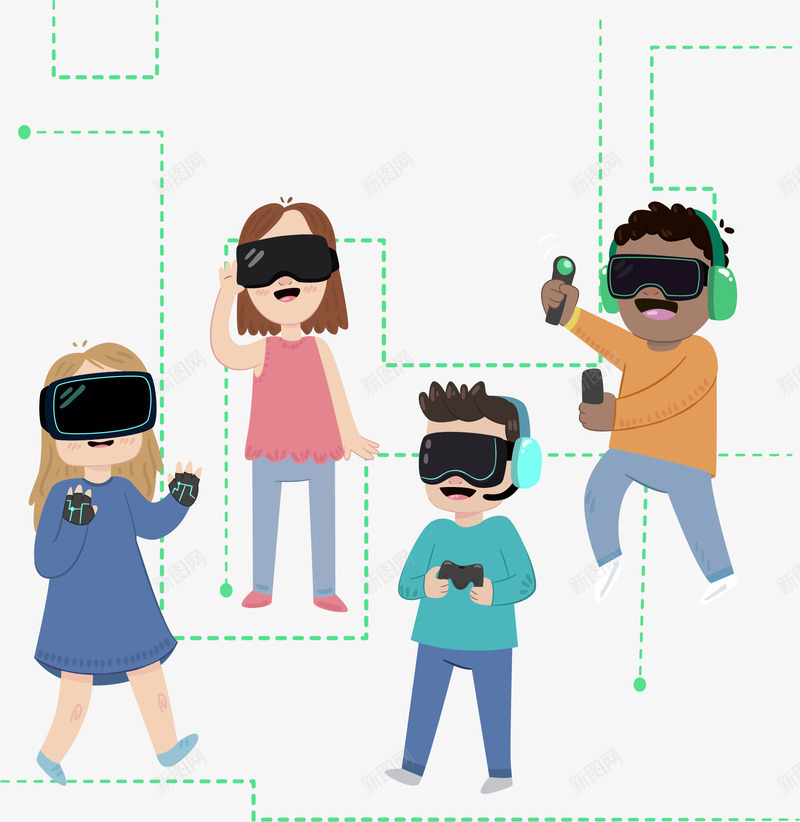 进行虚拟体验的孩子矢量图eps免抠素材_88icon https://88icon.com VR世界 VR眼镜 人工智能 矢量图 矢量素材 虚拟体验 高科技