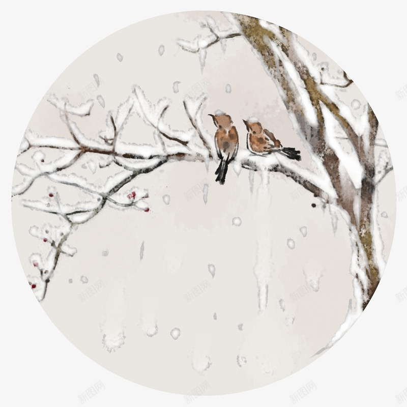 雪枝雀鸟中国风psd免抠素材_88icon https://88icon.com 下雪 中国风 冬天 冬季 雀鸟 雪地 雪树枝