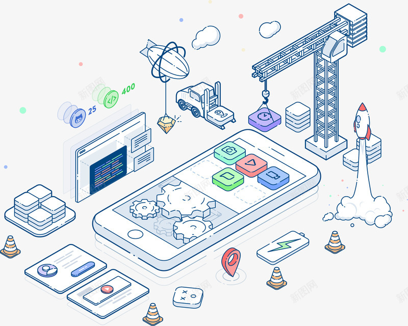 商务科技25D插画矢量图ai免抠素材_88icon https://88icon.com UI网页设计 办公UI 卡通矢量UI办公插画 商务科技 扁平商务25D插画 网络 矢量图