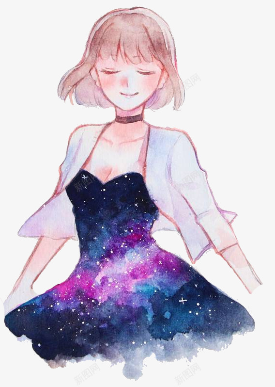 星空礼服女孩png免抠素材_88icon https://88icon.com 女孩 星空 漂亮 短发