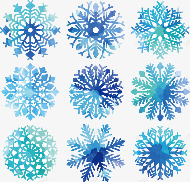 蓝色雪花装饰矢量图ai免抠素材_88icon https://88icon.com 冬天 卡通手绘 水墨 水彩 蓝色 装饰 雪花 矢量图