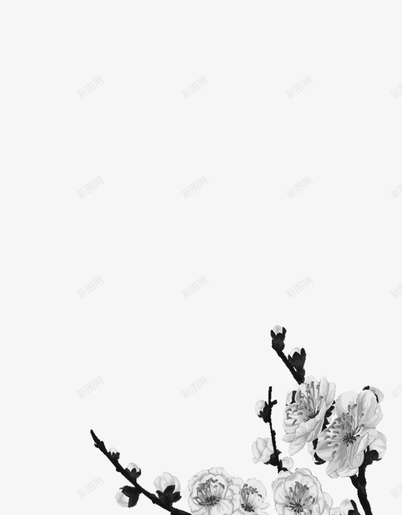 水墨风花朵黑白png免抠素材_88icon https://88icon.com 免抠 古风 植物 水墨