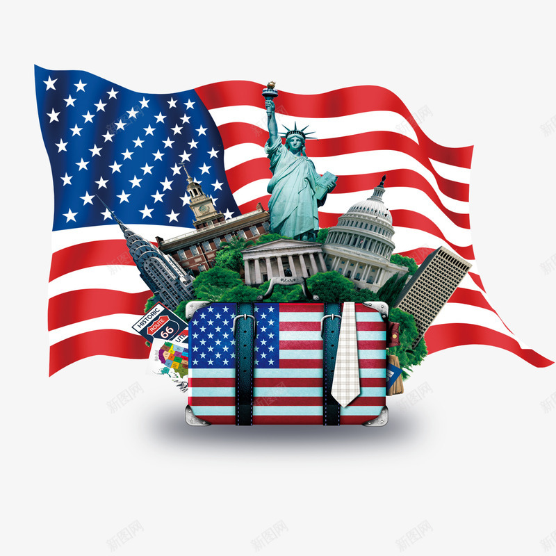 美国特色png免抠素材_88icon https://88icon.com 国旗 女神像 建筑 美国