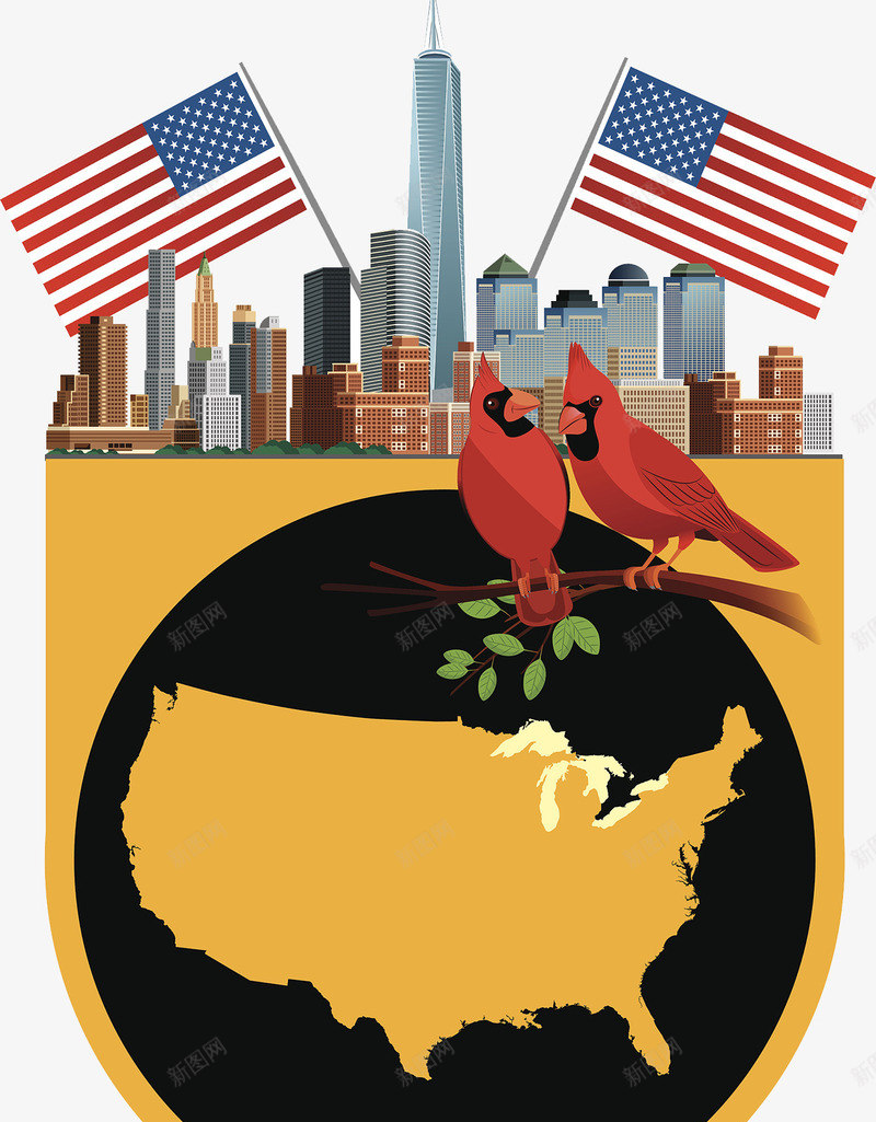 美国城市png免抠素材_88icon https://88icon.com 北美地图 国旗 美利坚综合国 美国城市