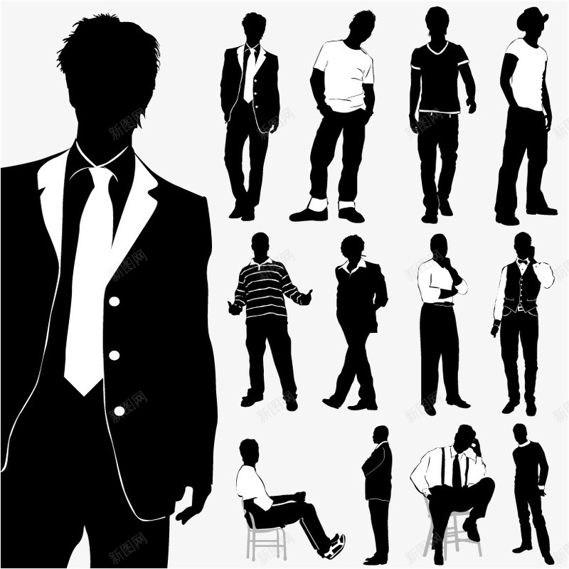 时尚男士剪影png免抠素材_88icon https://88icon.com 时尚男士剪影年轻商业人士白领矢量素材