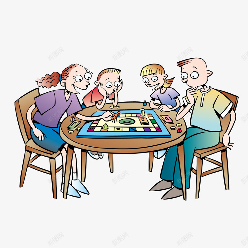 玩飞行棋的一家人png免抠素材_88icon https://88icon.com 人物 卡通 手绘 游戏 飞行棋
