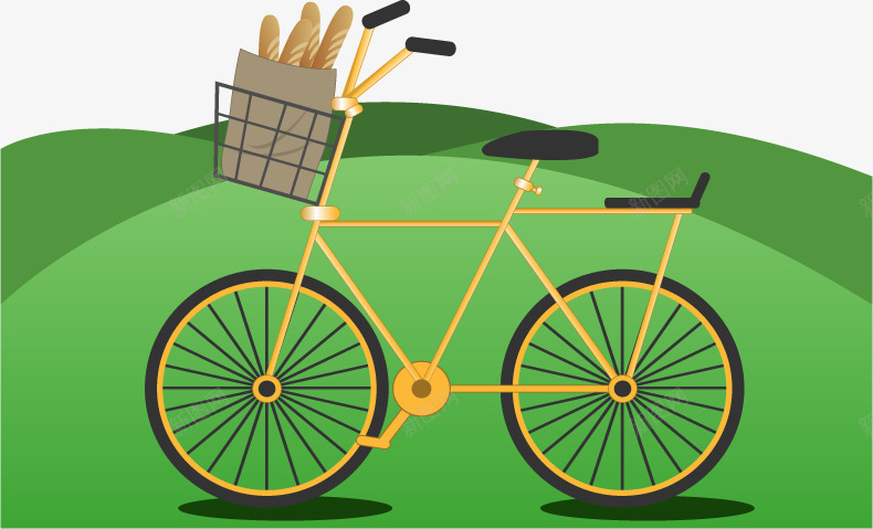 手绘单车矢量图ai免抠素材_88icon https://88icon.com AI矢量 AI矢量素材 免费PNG 手绘 绿草地 薯条 黄色单车 矢量图