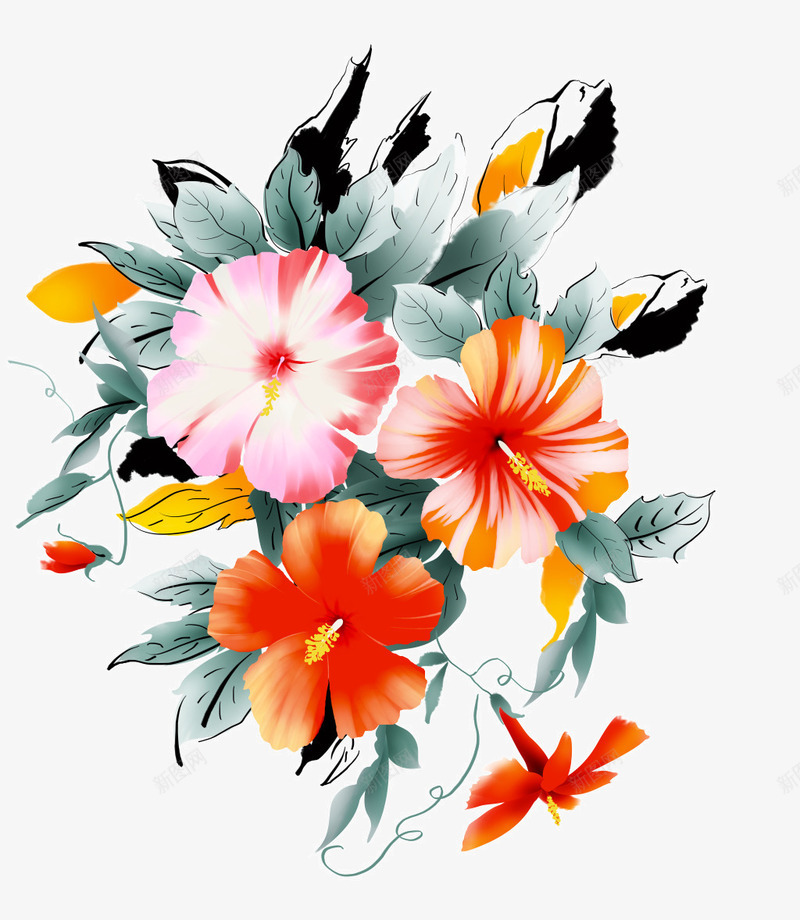 手绘水彩玫瑰花png免抠素材_88icon https://88icon.com 手绘玫瑰花 手绘花纹 植物花纹 水墨 水墨画