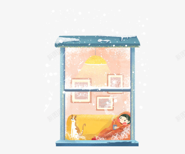 卡通手绘冬天在家的女孩psd免抠素材_88icon https://88icon.com 冬天 卡通手绘冬天在家的女孩 手绘插画 窗户前看学的女孩