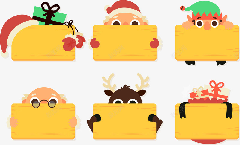 圣诞节留言板矢量图ai免抠素材_88icon https://88icon.com 卡片 圣诞老人 标题框 留言板模板 矢量图 礼物 装饰 贺卡 驯鹿 黄色广告牌