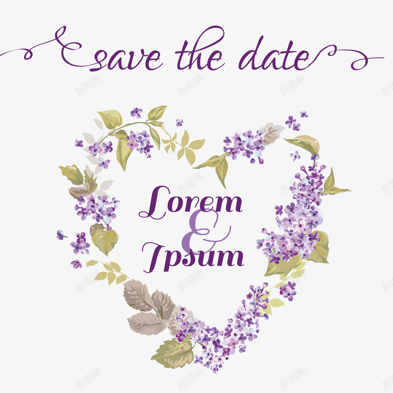 紫色鲜花心形婚礼装饰png免抠素材_88icon https://88icon.com 卡通植物 婚庆装饰 婚礼装饰 小清新 紫色花卉 紫色鲜花 背景装饰