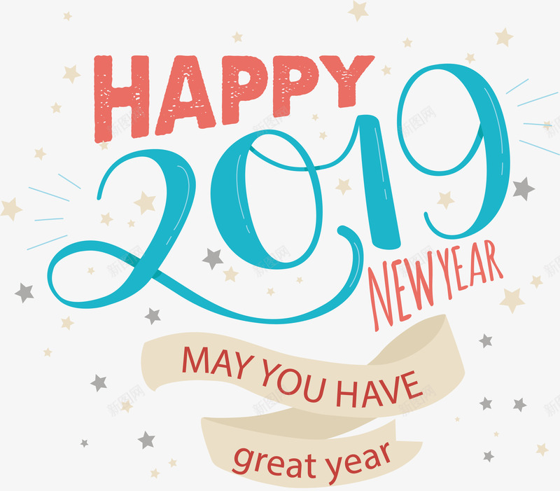 复古风2019新年快乐矢量图ai免抠素材_88icon https://88icon.com 2019 元旦 复古风 庆祝 快乐 新年快乐 迎接新年 矢量图