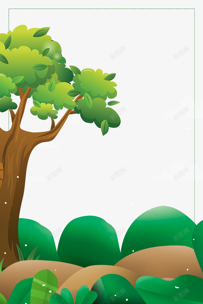 春季树木与草地装饰边框psd免抠素材_88icon https://88icon.com 叶子装饰 大自然景色 手绘 春季 春色 树木装饰 植物装饰 花朵装饰