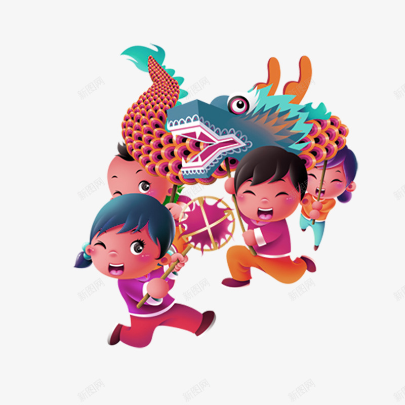 舞龙的小孩png免抠素材_88icon https://88icon.com 中国元素 中国红 元旦 元旦海报 喜庆 年货 春节