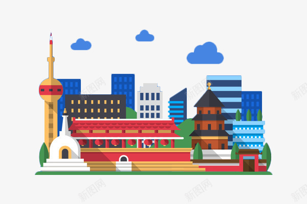 卡通中国著名建筑png免抠素材_88icon https://88icon.com 东方明珠塔 中国建筑 卡通 天安门 建筑物 矢量素材