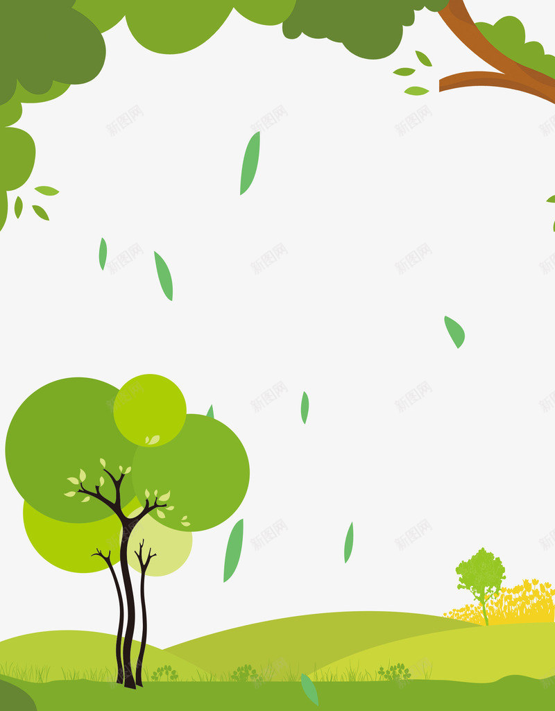 卡通手绘树和草地psd免抠素材_88icon https://88icon.com 卡通 手绘 树和草地 树木装饰 草丛装饰 飘散的绿叶