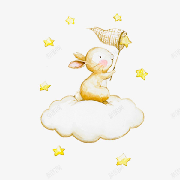 卡通捕捉星星的小兔子png免抠素材_88icon https://88icon.com 动物设计 卡通 可爱 复活节 捕捉星星 新年兔子 水彩手绘 超级可爱