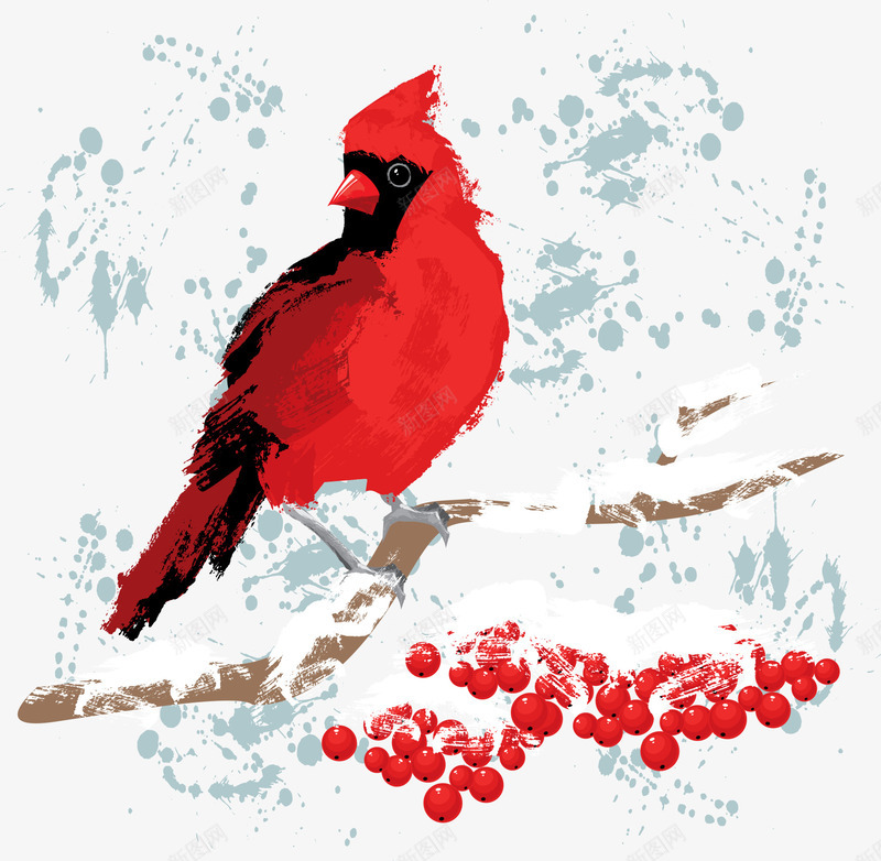 圣诞红色小鸟与雪花矢量图eps免抠素材_88icon https://88icon.com 圣诞 圣诞快乐 圣诞红色小鸟 圣诞节 矢量圣诞素材 雪花 矢量图
