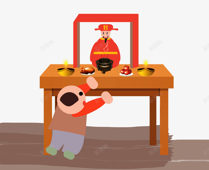 卡通中国风祭灶王psd免抠素材_88icon https://88icon.com 中国风祭 卡通 卡通孩子 桌子 灶王 祭品 迎灶神 食物