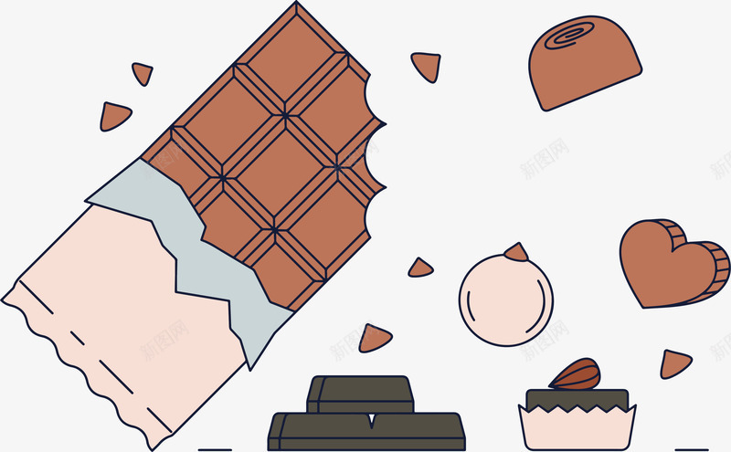 手绘线条时尚甜品美食巧克力矢量图ai免抠素材_88icon https://88icon.com 卡通 卡通点心 卡通甜品 卡通蛋糕 卡通食物 巧克力 手绘点心 手绘食物 点心 甜品 美食 蛋糕 食物 矢量图