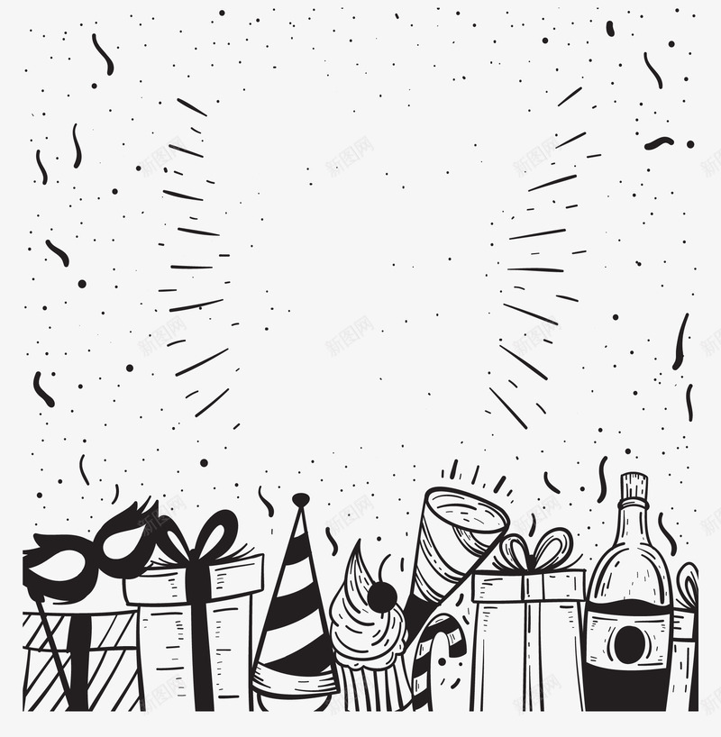 手绘风新年派对海报矢量图ai免抠素材_88icon https://88icon.com 2019新年 元旦 新年 新年快乐 新年派对 矢量png 矢量图