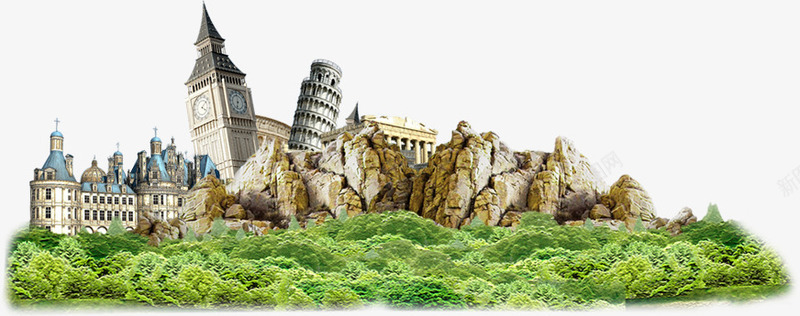 梦幻户外美景山峰建筑草地png免抠素材_88icon https://88icon.com 山峰 建筑 户外 梦幻 美景 草地
