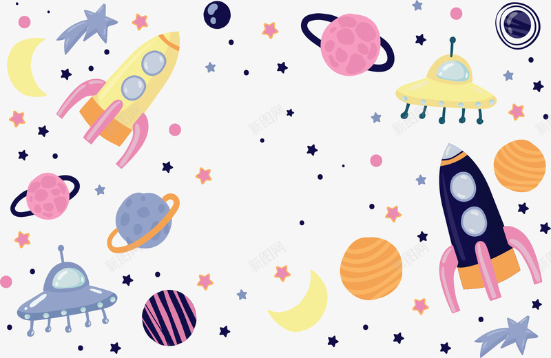 卡通可爱宇宙火箭矢量图ai免抠素材_88icon https://88icon.com 卡通星球 宇宙火箭 星球 火箭 矢量png 银河系 矢量图