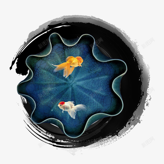 中国风水墨psd免抠素材_88icon https://88icon.com 水墨 荷花 金鱼