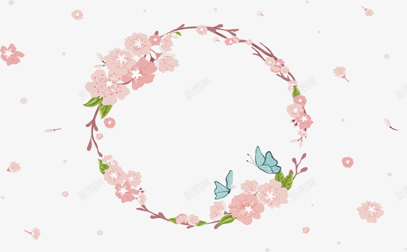 浪漫飞舞樱花花环矢量图ai免抠素材_88icon https://88icon.com 樱花 樱花花环 浪漫樱花 矢量png 粉红色 花环 矢量图
