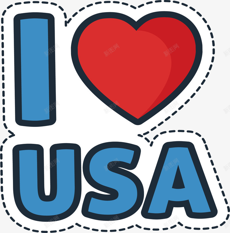 我爱美国贴纸png免抠素材_88icon https://88icon.com 矢量素材 红色爱心 红蓝色 美国独立日