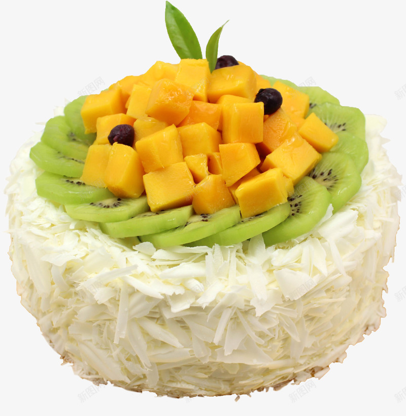 芒果果泥蛋糕png免抠素材_88icon https://88icon.com 大粒芒果肉 巧克力碎碎 猕猴桃 生日蛋糕 蛋糕胚