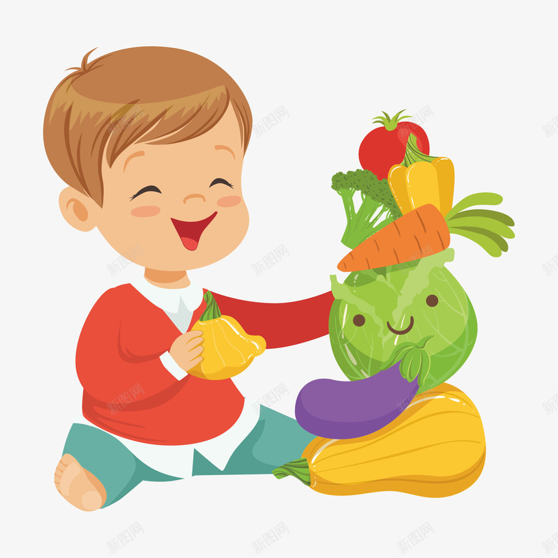 卡通蔬菜和小男孩png免抠素材_88icon https://88icon.com 卡通 小男孩 开心的 微笑的 美味的 蔬菜 食物