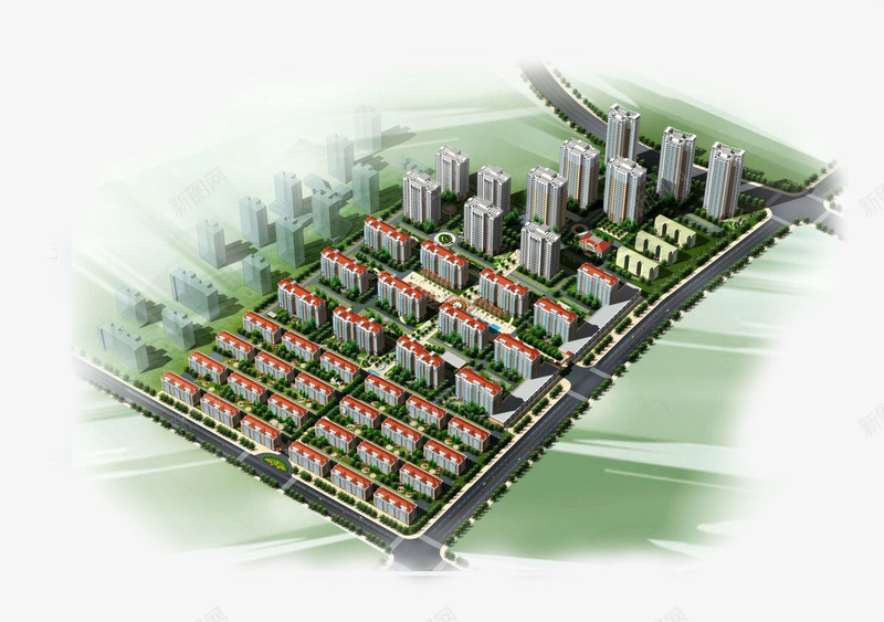 规划整齐的城市建筑png免抠素材_88icon https://88icon.com 公路 城市 小区 小区鸟瞰图 建筑 树木 楼房 绿色 高楼 鸟瞰图