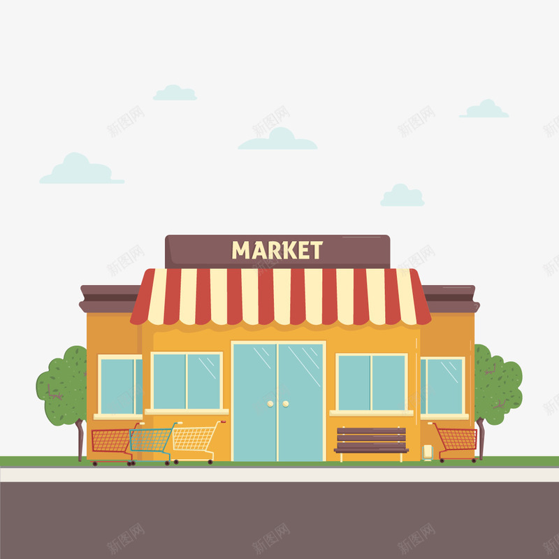 购物商店矢量图ai免抠素材_88icon https://88icon.com 店铺 扁平 推车 超市 矢量图