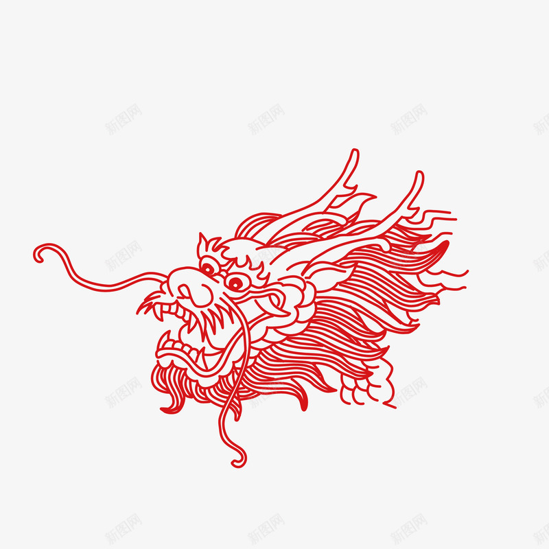 线条创意龙头图案矢量图eps免抠素材_88icon https://88icon.com 中国风 剪纸 图案 图腾 矢量图 窗花 简约 红色 红色神龙 线条 装饰 龙 龙头