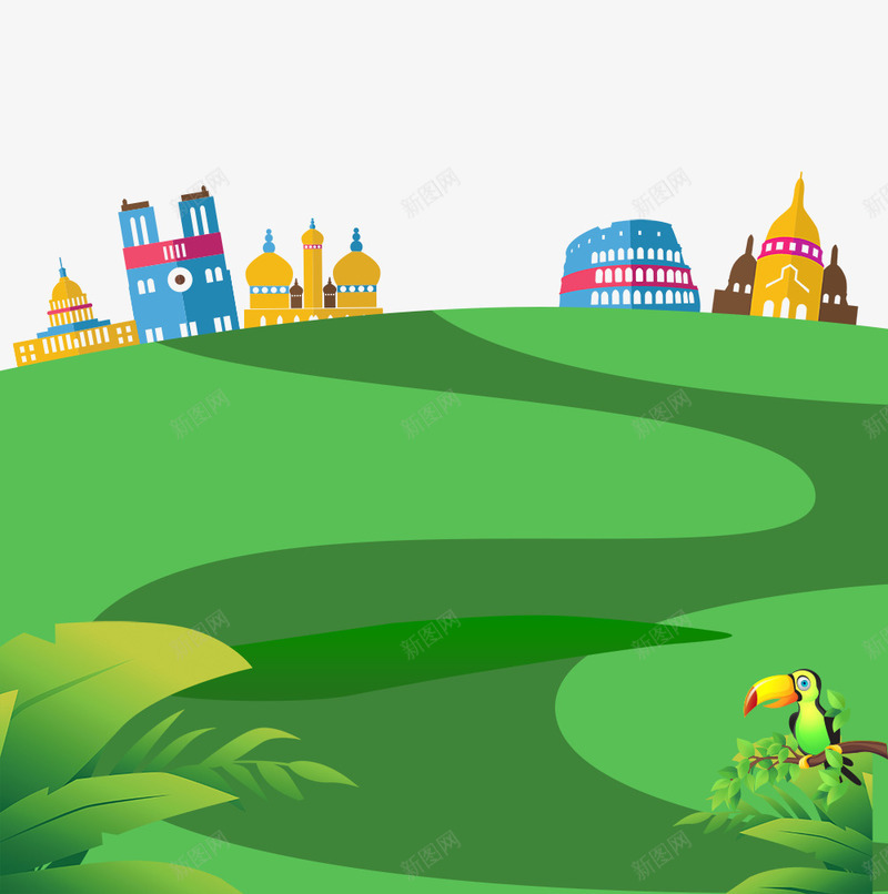 草地草坪png免抠素材_88icon https://88icon.com 卡通 城市 树叶 绿色 绿野 草地 草坪 道路 鹦鹉