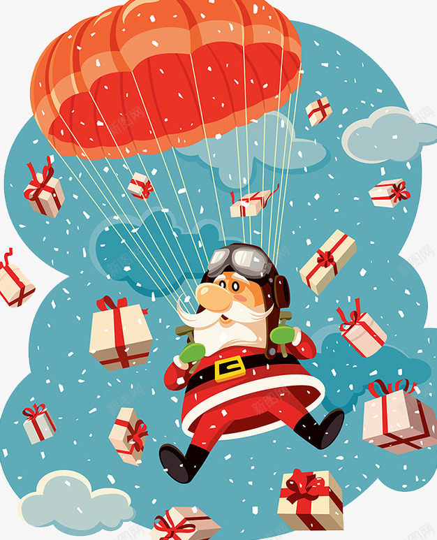 2018缤纷圣诞节卡通插画psd免抠素材_88icon https://88icon.com 喜庆 圣诞快乐 圣诞礼物 圣诞老人 圣诞节 插画 派礼物 红色 节日气氛 跳伞