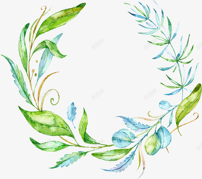 树叶环png免抠素材_88icon https://88icon.com 手绘植物 枝条 树枝 水彩树叶 水彩植物 绿叶 蓝色叶子
