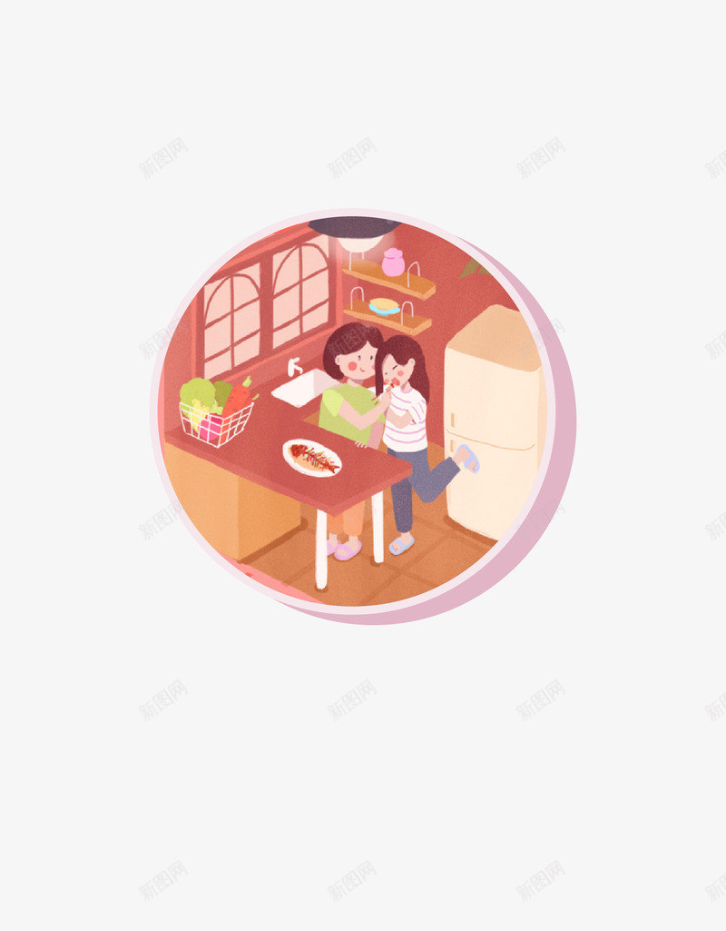 母亲节手绘元素圆png免抠素材_88icon https://88icon.com 手绘 插画 母亲节 温暖