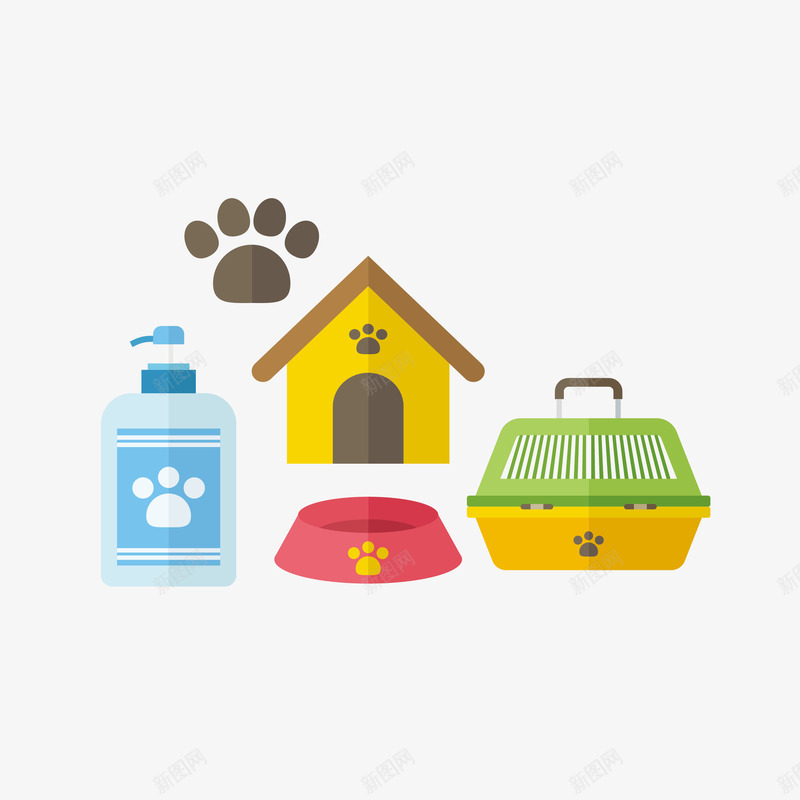 扁平化狗掌印宠物用品png免抠素材_88icon https://88icon.com 宠物 宠物用具 扁平化 狗屋 狗掌 狗掌印 狗洗发水 狗爪 狗笼 碗