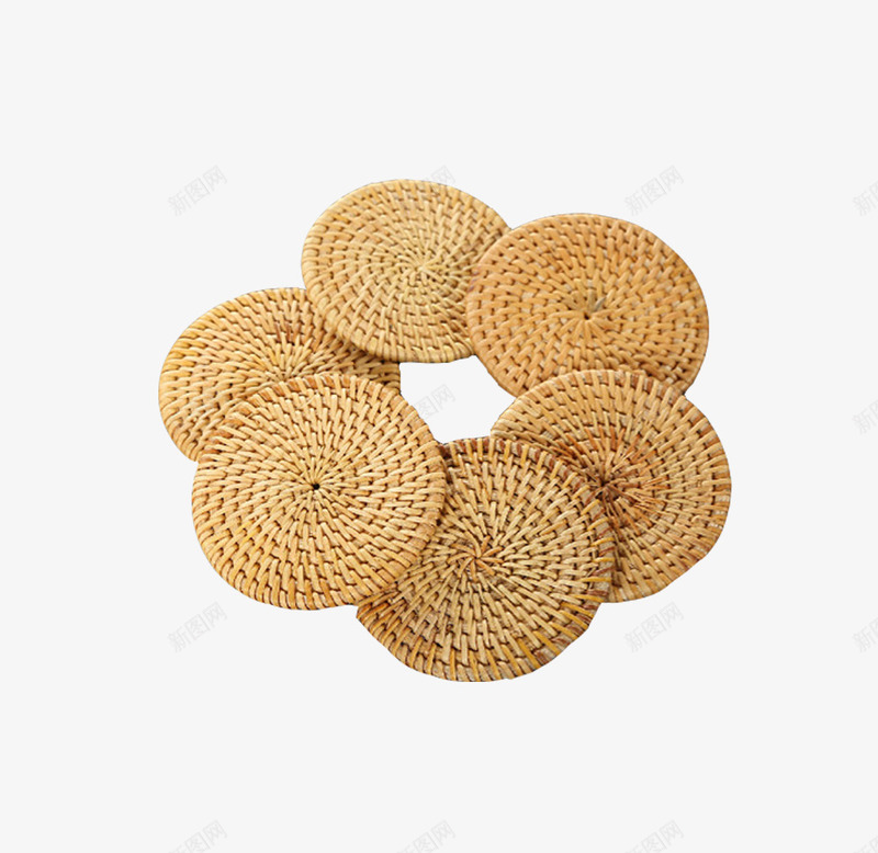 产品实物草编杯托png免抠素材_88icon https://88icon.com 产品实物 六个 小巧 新颖 杯垫 杯托 精致 花样 茶托 茶道 草编