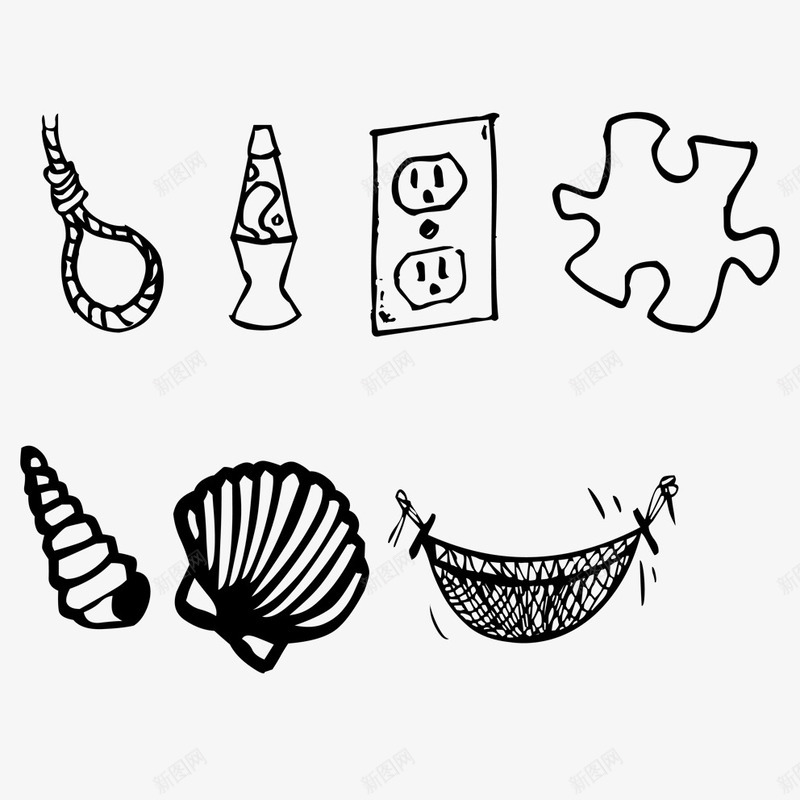 线描贝壳吊椅绳子拼图插线板png免抠素材_88icon https://88icon.com 吊椅 拼图素材 插线板素材 线描 贝壳
