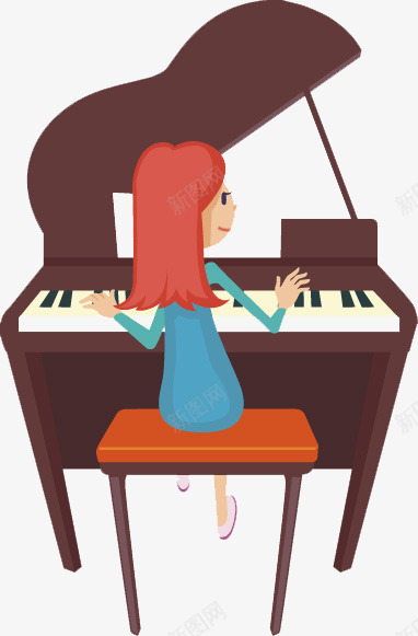 弹钢琴的女孩图png免抠素材_88icon https://88icon.com 可爱 咖啡色 女孩 电子琴 钢琴 长头发 音乐器材