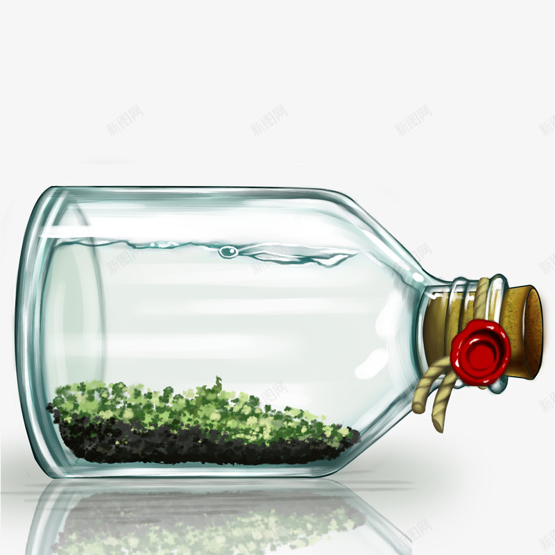 水瓶漂流瓶绿色植物png免抠素材_88icon https://88icon.com 漂流 绿色植物
