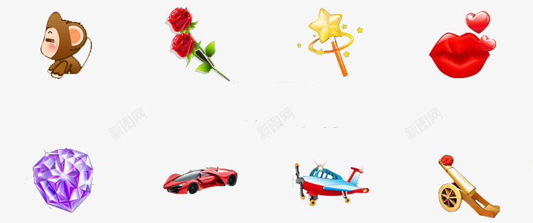 八种小png免抠素材_88icon https://88icon.com 么么哒 猴子 玫瑰花 直播礼物 私人飞机 钻石 银光棒