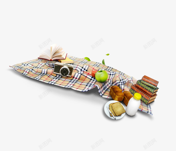 户外活动png免抠素材_88icon https://88icon.com 书本 桌布 苹果 野炊 面包 食品 餐布