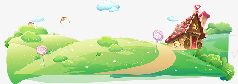 卡通元素png免抠素材_88icon https://88icon.com 儿童节素材 卡通 小屋子 草地