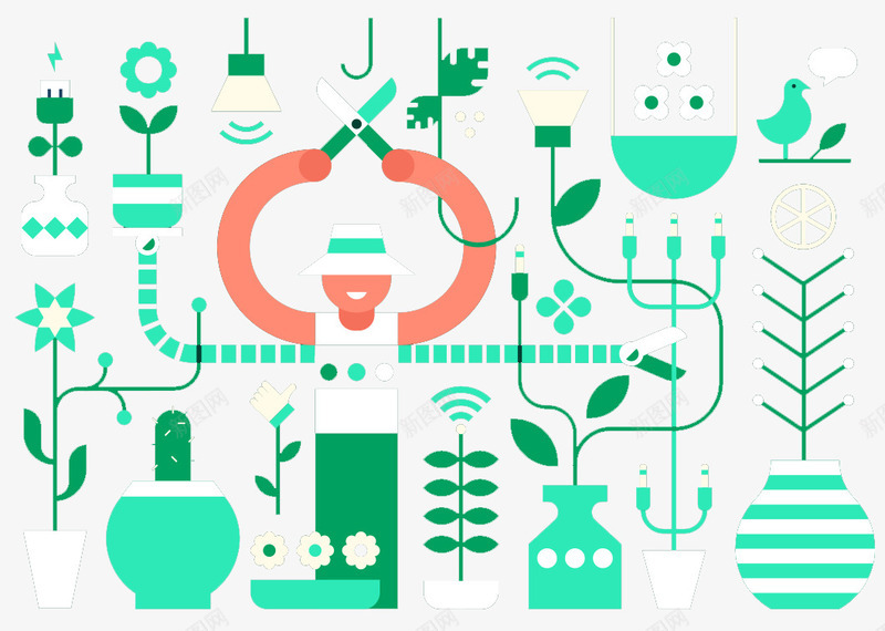 花园园丁psd免抠素材_88icon https://88icon.com 盆栽 花卉 花园园丁
