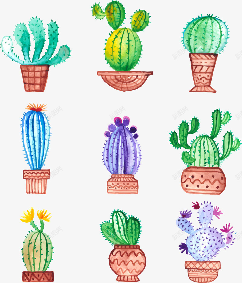 手绘仙人掌盆栽png免抠素材_88icon https://88icon.com 手绘 植物 盆栽 绿色植物